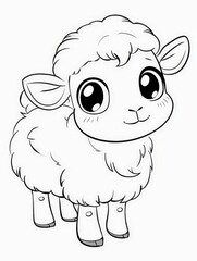 Fototapeta premium A simple line drawing of a cartoon sheep standing with a cute expression. 
