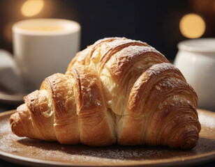Fototapeta premium Un croissant con un interno soffice e una crosta fragrante. 