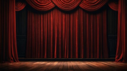 red theater curtain, stage curtain in the theater, stage podium the blank for the performance is free