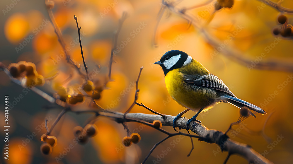 Aufkleber a bird perched on a branch with a vibrant big bokeh in the background. shallow depth of field. beaut