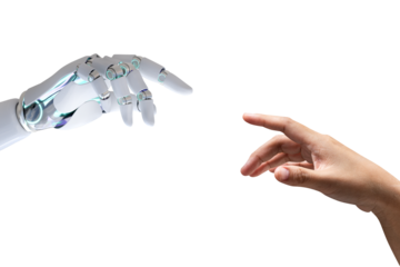 PNG robot touching human finger, transparent background