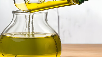 Elixir of Delight, The Art of Drizzling Freshly Poured Olive Oil from a Glass Bottle