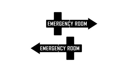 Emergency room direction sign, black isolate silhouette 