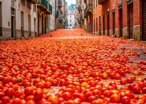 The Annual Tomatina Festival In Bunol, Spain, Is A Messy But Fun Event Where Participants Throw Tomatoes At Each Other.