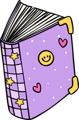 Retro Groovy Book opened Pastel Trendy Doodle Drawing  Bookish Flower Art