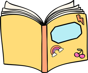 Retro Groovy Book opened Pastel Trendy Doodle Drawing  Bookish Flower Art