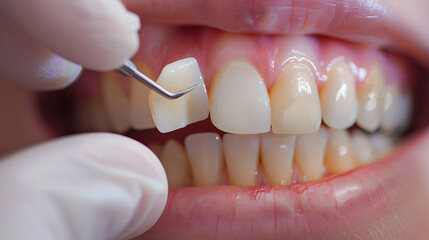 anirmated dental veneers being placed onto a single yellow tinged tooth