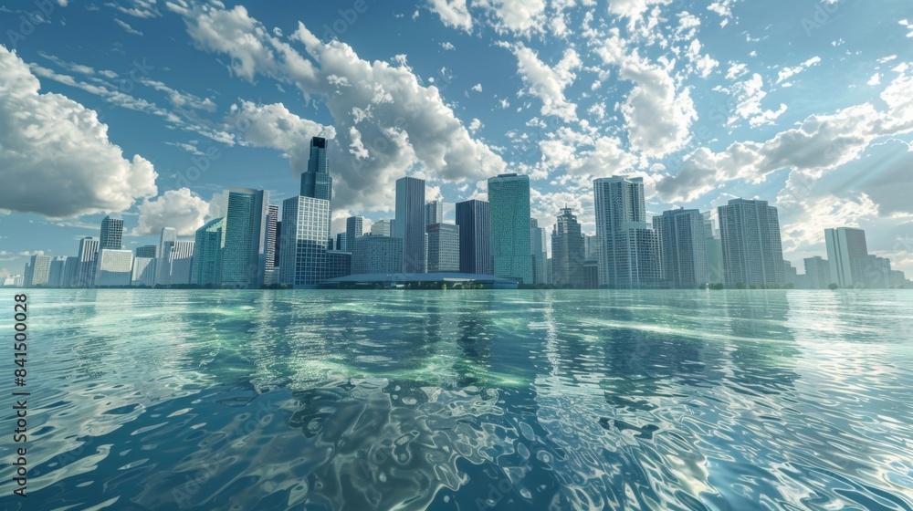 Poster a virtual reality simulation of a cityscape under different climate scenarios highlighting the impac