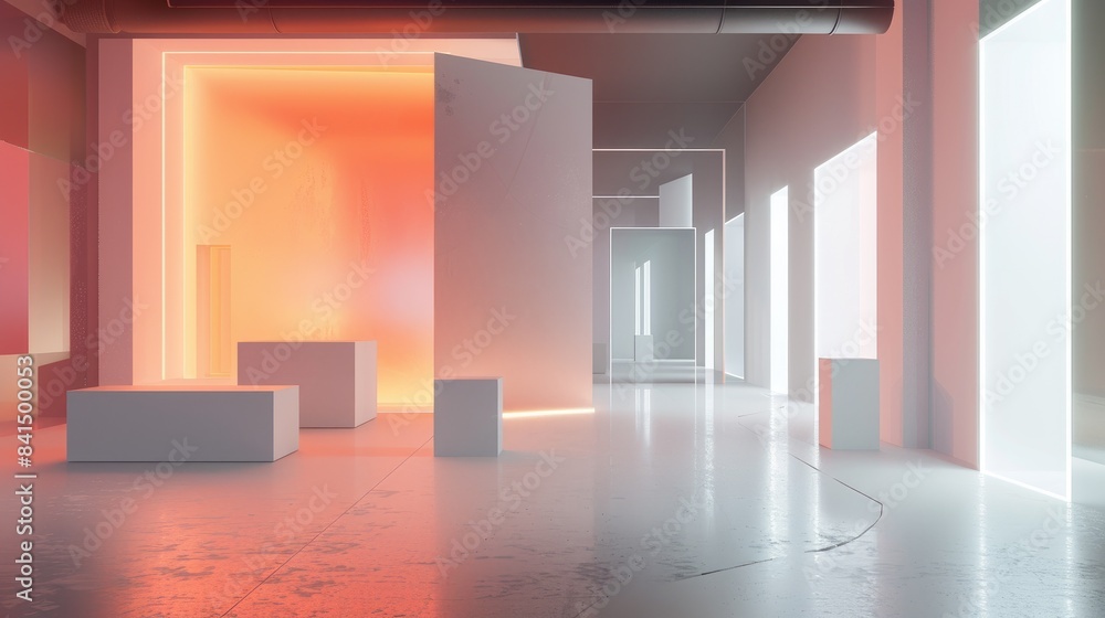 Poster dynamic 3d rendering of an exhibition background, ideal for creating immersive displays for events a