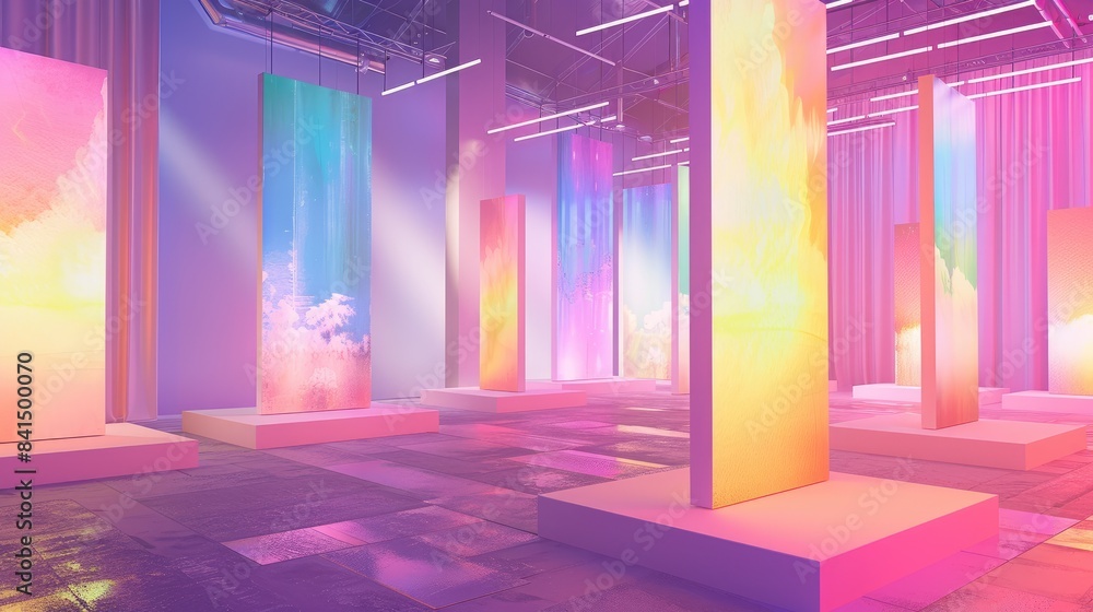 Poster dynamic 3d rendering of an exhibition background, ideal for creating immersive displays for events a