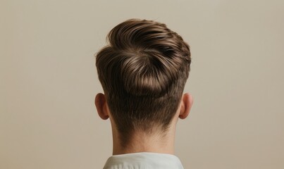 A man with light brown hair neatly trimmed, standing with his back to the camera