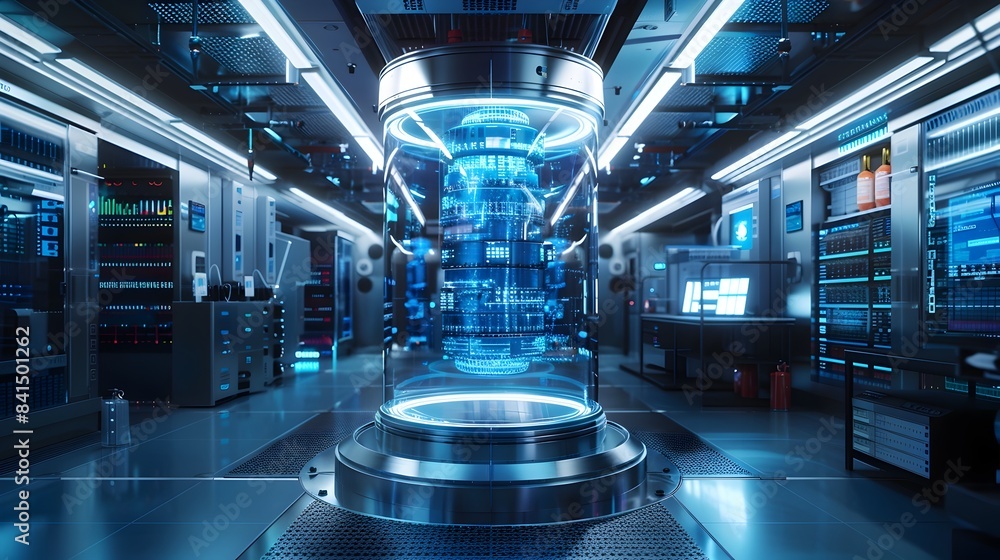 Aufkleber sleek futuristic quantum computer in high tech laboratory environment