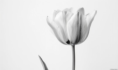 Tulip on gray background black and white