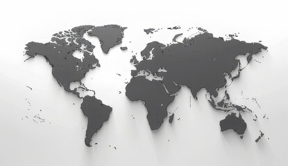 A simple flat grey world map with the outlines of countries in gray on a white background