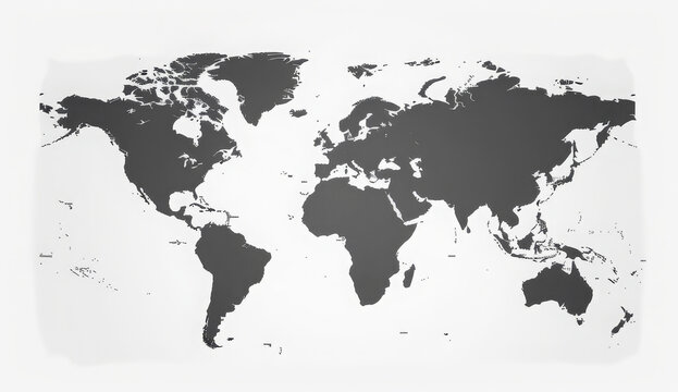 A simple flat grey world map with the outlines of countries in gray on a white background