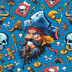 Seamless pirate ilustration with various objects.