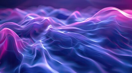 Obraz premium Abstract surface with flowing blue and purple energy particles fractal waveform reacting to vibrations dispersive audio visual enchantment Digital sleek and innovative idea
