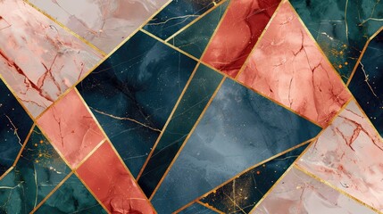 Multi-colored marble background featuring seamless gold inlay and strong clean lines, perfect for luxurious repeating patterns.