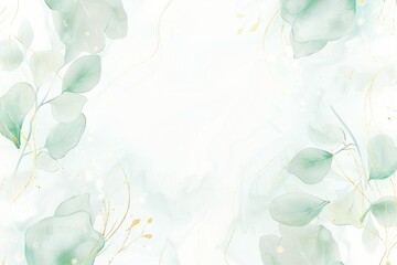 金色の線と葉の抽象的な水彩画の背景