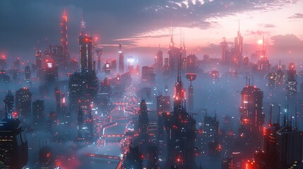 Fototapeta premium A futuristic cityscape on a distant exoplanet, with advanced architecture and glowing lights