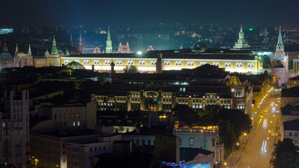 Panoramic view of the building from the roof of center Moscow timelapse, Russia