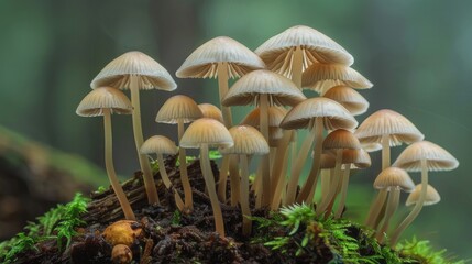 Fototapeta premium Common Bonnet or Toque Mycena Aka Mycena galericulata