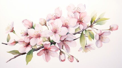 A painting of a branch with pink flowers
