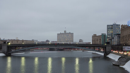 Government house of Russian Federation day to night timelapse hyperlapse, Moscow