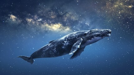 Fototapeta premium Whale swimming through starry space