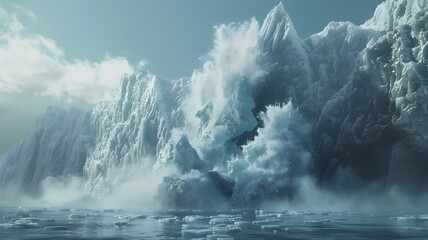 Glacial Landscape Iceberg Collapse Arctic Ocean Misty Morning