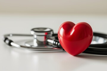 Red heart with stethoscope on white background