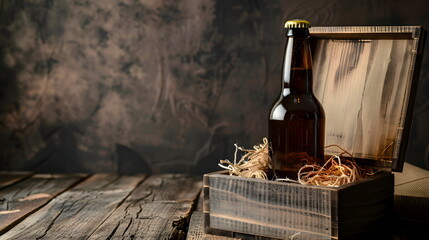 Craft Beer Bottle Wooden Box Rustic Background