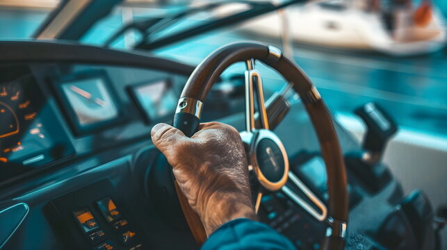 Luxury Yacht Captain Steering Wheel Navigation Control Sea Voyage