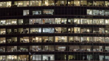 Windows in Skyscrapers International Business Center City at night timelapse, Moscow, Russia