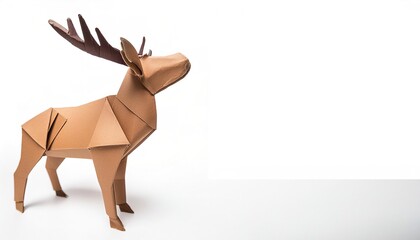 Animal concept origami isolated on white background of a moose - Alces alces - with copy space a symbol of strength, resilience, and adaptability associated with wisdom and nobility