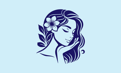 Beautiful woman face decorated with flower on hair style