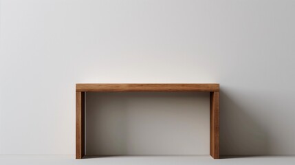 Minimalist wooden console table against a white background, showcasing its simple and modern design, perfect for any contemporary decor.
