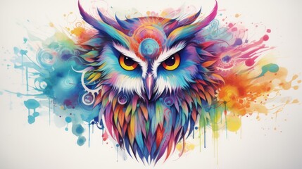 Obraz premium A colorful owl with a big yellow eye