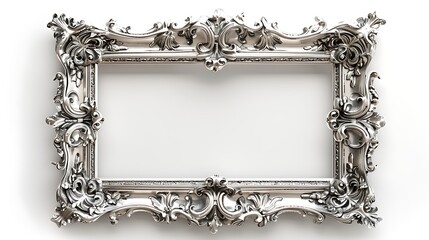 A silver picture frame with intricate design isolated on white background