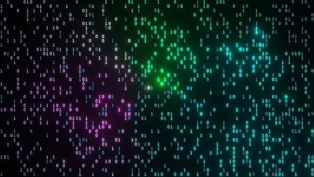 Abstract binary code background. Digital technology, big data and cyber space pattern. Numbers 0 1 display on computer screen. 4K video animation 3d rendering.