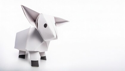 Animal concept origami isolated on white background of a lamb sheep with copy space representing equality or following others, symbol of innocence, purity, and sacrifice to others