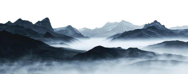 dark mountains with foggy valley isolated on white or transparent png © David Kreuzberg