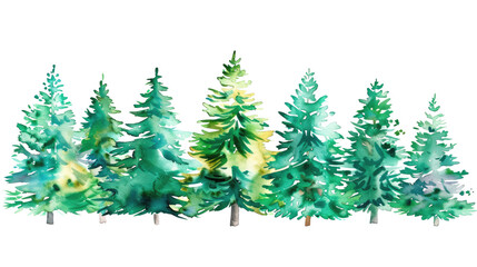 Obraz premium christmas trees in watercolor painting isolated on white or transparent png
