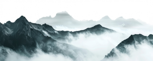dark mountains with foggy valley isolated on white or transparent png
