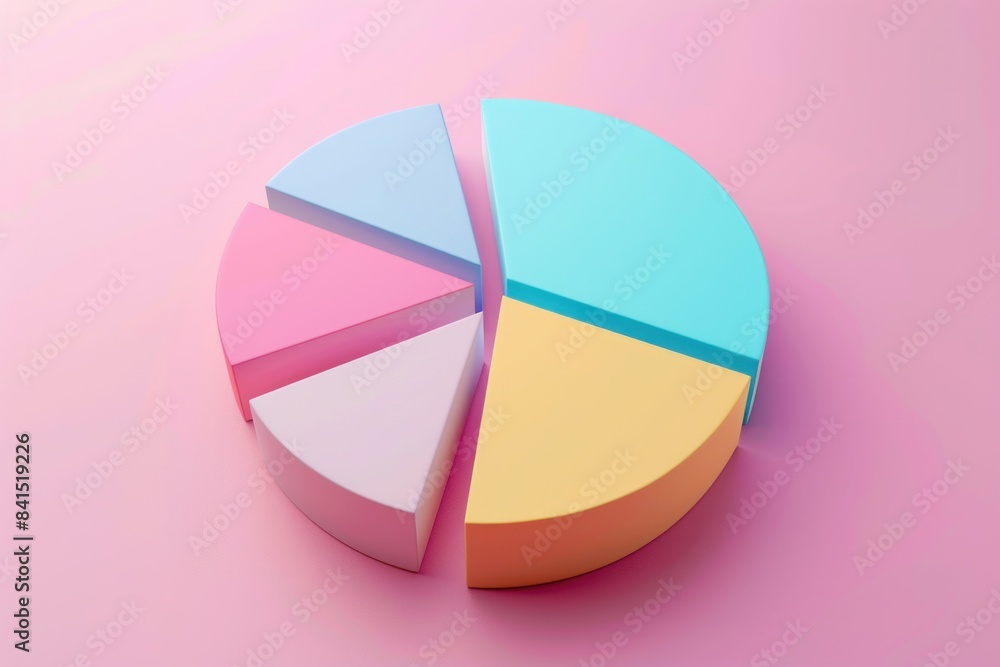Poster colorful pie chart infographic on vibrant pink background representing data analysis and statistics 