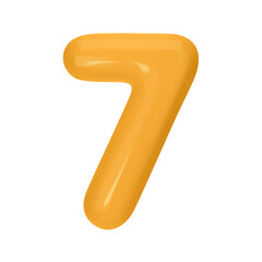 Numeral 7 - Orange Plastic Balloon Number seven Isolated on White Background. 3D Style Vector Illustration