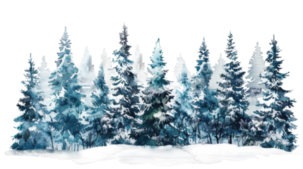 watercolor drawing of christmas fir tree forest isolated on white or transparent png