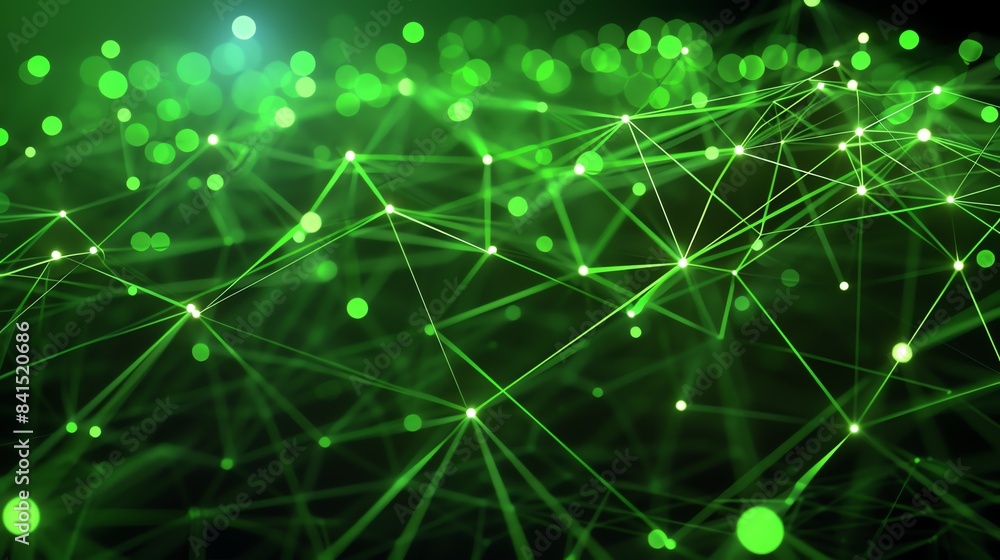 Poster glowing green neural network. artificial intelligence. plexus. 3d rendering. abstract futuristic bac