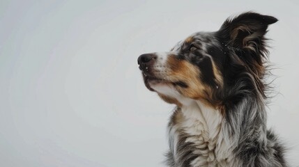 A close-up shot of a dog's face on a white background, ideal for use in pet-related designs and themes