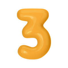 Numeral 3 - Orange Plastic Balloon Number three Isolated on White Background. 3D Style Vector Illustration
